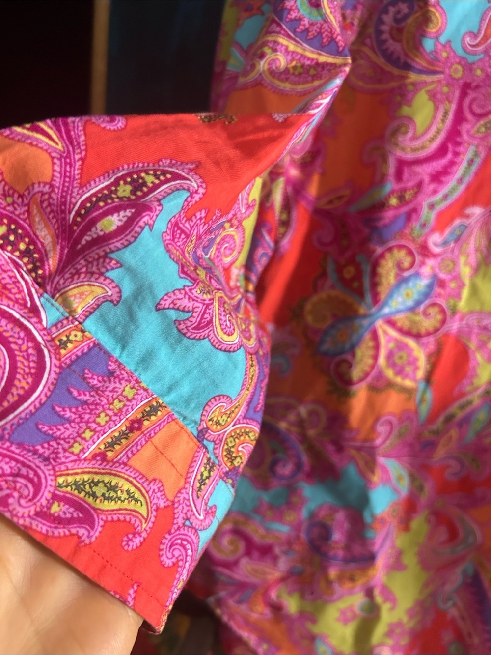 Chaps Colorful Paisley Button Front Shirt Blouse Cotton Size M - Picture 4 of 11